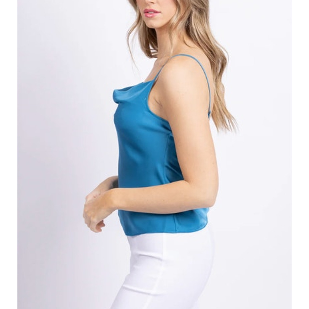 RAMY BROOK Top NEW Size S Abigail Cowl Neck Tank Vibrant Blue $195 Satin - Picture 6 of 6
